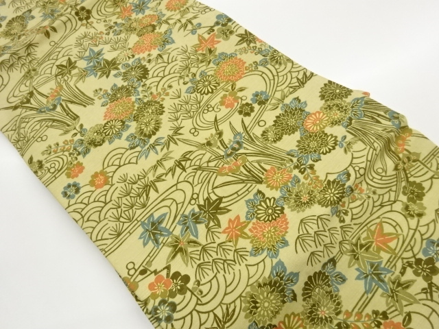 型染流水に青海波・花々・楓模様名古屋帯